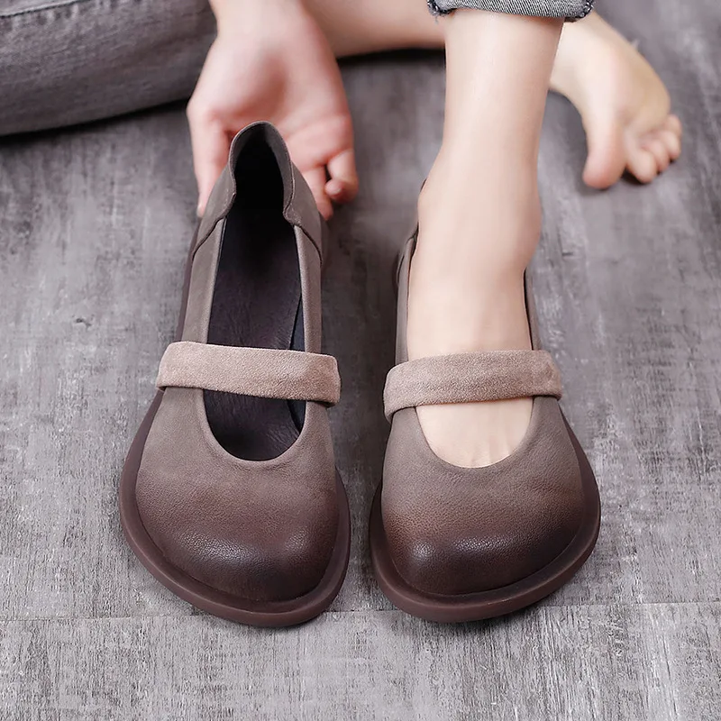 

Careaymade-Genuine leather Vintage Handmade women's shoes with cowhide on the top layer and big toe shoes casual single shoes