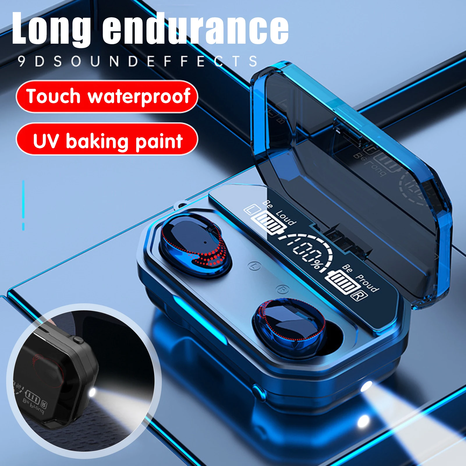 

Беспроводные наушники-вкладыши A18 V5.1, зарядная станция со светодиодным фонариком, дисплей большой емкости аккумулятора, автоматическое под...