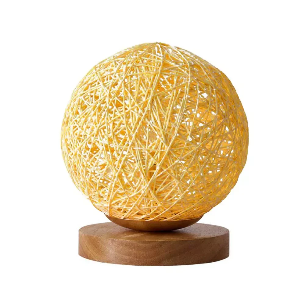 Настольная лампа с абажуром Деревянный светильник в виде Луны ручной вязки USB