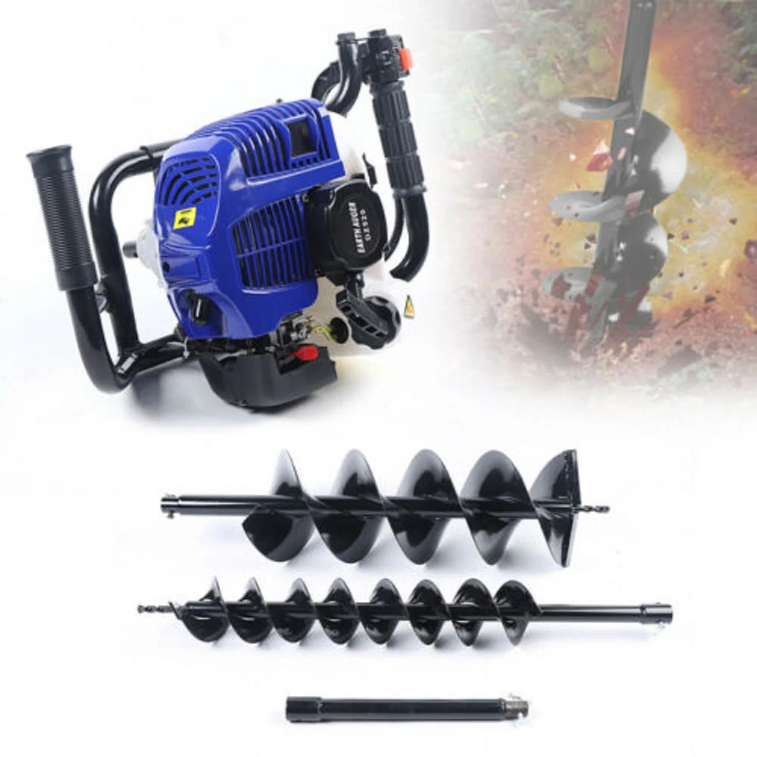 52CC Auger Post Hole Digger 2 Stroke Post Hole Auger Gas Powered +4/8” Drill Bit 52cc Post Hole Digger Earth Auger Petrol