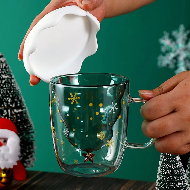 

Новогоднее пожелание Стекло чашки, с мультяшными героями, двойные слои милый подарок чашка для воды, кофе дома прозрачная Стекло кружка пос...