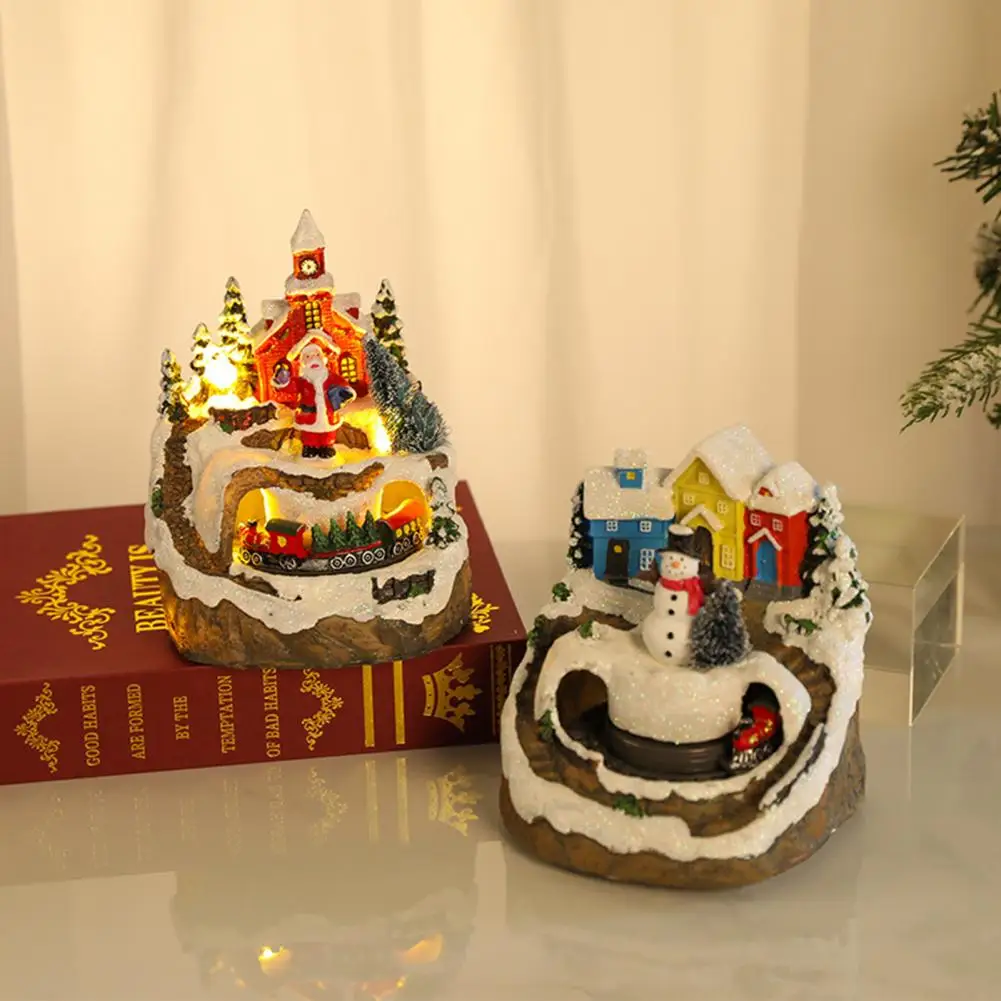 

Compact Convenient Mini Resin Christmas Ornament LED Light Christmas Mini House with Music Function for Party