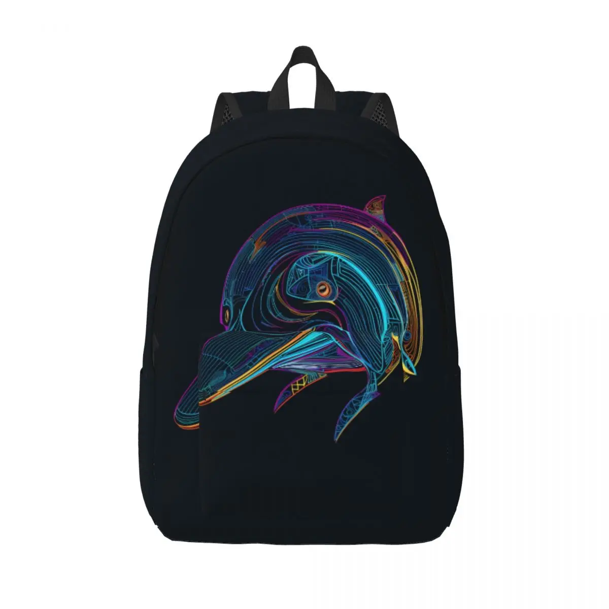 

Dolphin Canvas Backpacks Neon Line Art Fashion Bag Campus Backpack Breathable Bags