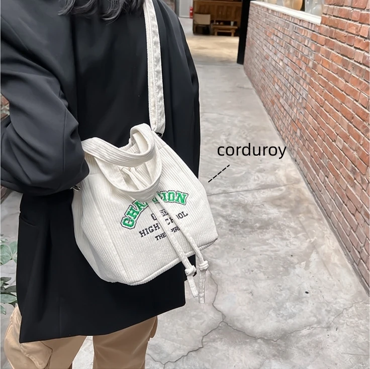 

Вельветовая текстильная сумка-мешок на шнурке среднего размера в стиле Харадзюку, Винтажная сумочка для смартфона в академическом стиле, боковая слинг-сумка через плечо