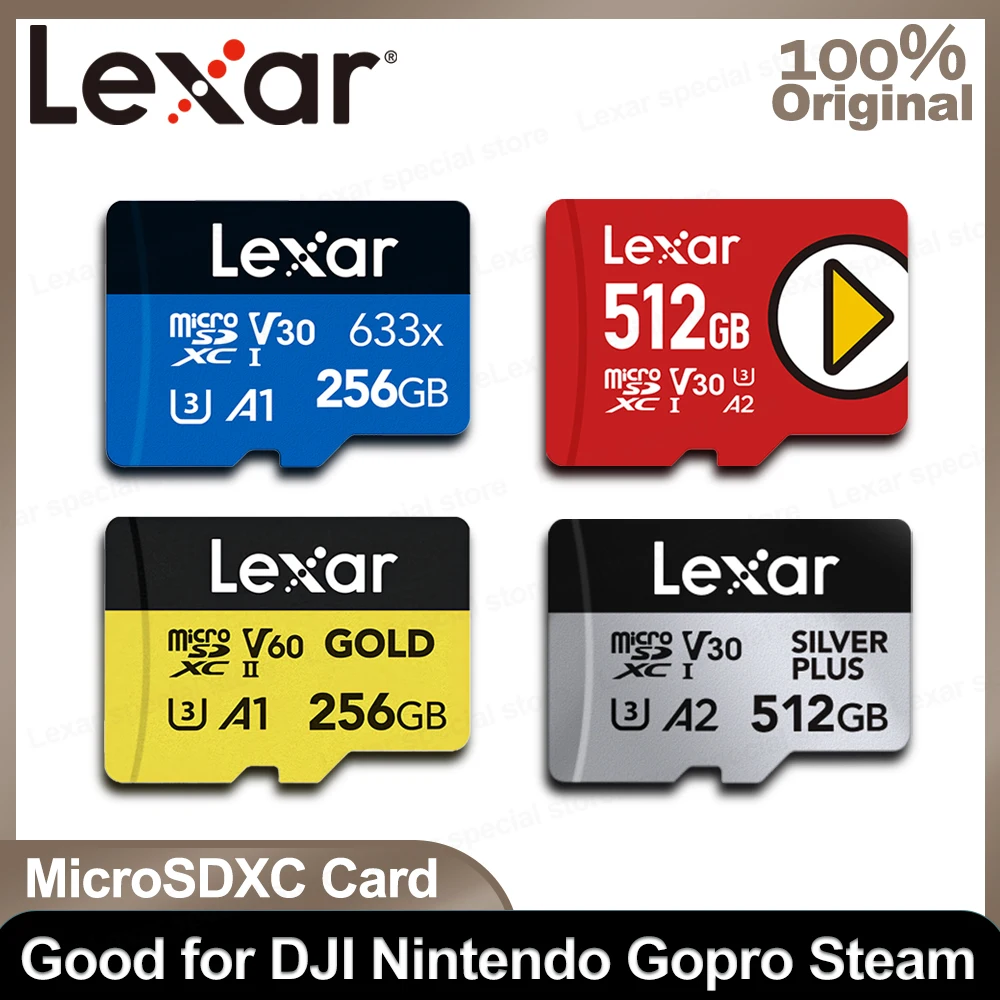 Карта памяти Lexar Micro SD флэш-накопитель A2 U3 Full-HD 4K 1366X 1800X Play A1 U1 633X для DJI GoPro