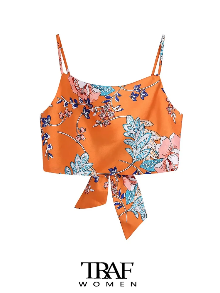 

Топ женский укороченный с бантом и открытой спиной, на тонких бретельках