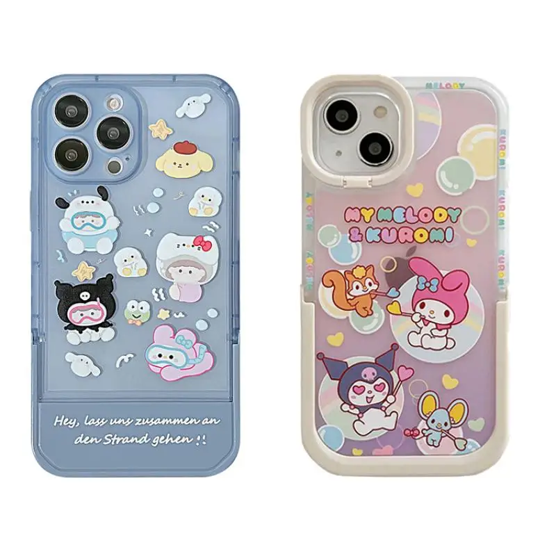 

Iphone 13 12 11 Pro Max Xr Xs Max Phone Case Cartoon Sanrioed Cute Kawaii Cinnamonroll Kuromi Tpu Bracket Soft Cover Toys Melody