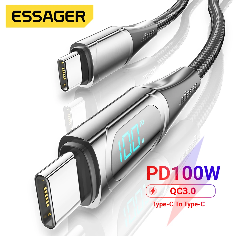 

Essager USB C To USB Type C Cable PD100W 5A Fast Charger QC 4.0 For Xiaomi Poco Laptop iPad Huawei Oneplus Phone Charging Cord
