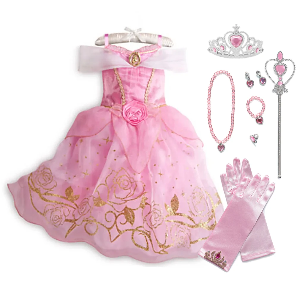 Платье принцессы Девочка из Диснея Рапунцель Золушка Аврора костюмы на Хэллоуин