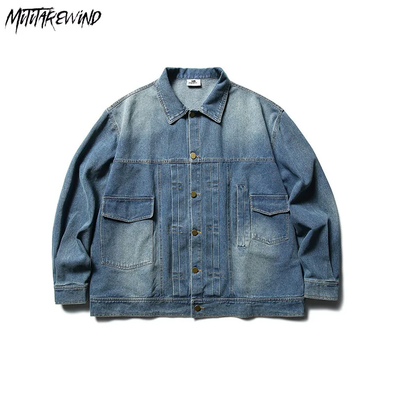 

Куртка джинсовая в японском стиле с отложным воротником, парная Повседневная Свободная уличная одежда из денима с длинными рукавами, однобортная Корейская верхняя одежда