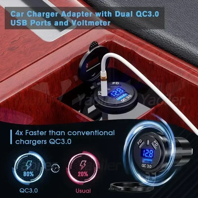 Kewig 108W 12V USB-розетка Quick Charge 3.0 USB-разъем для зарядного устройства и два порта PD с