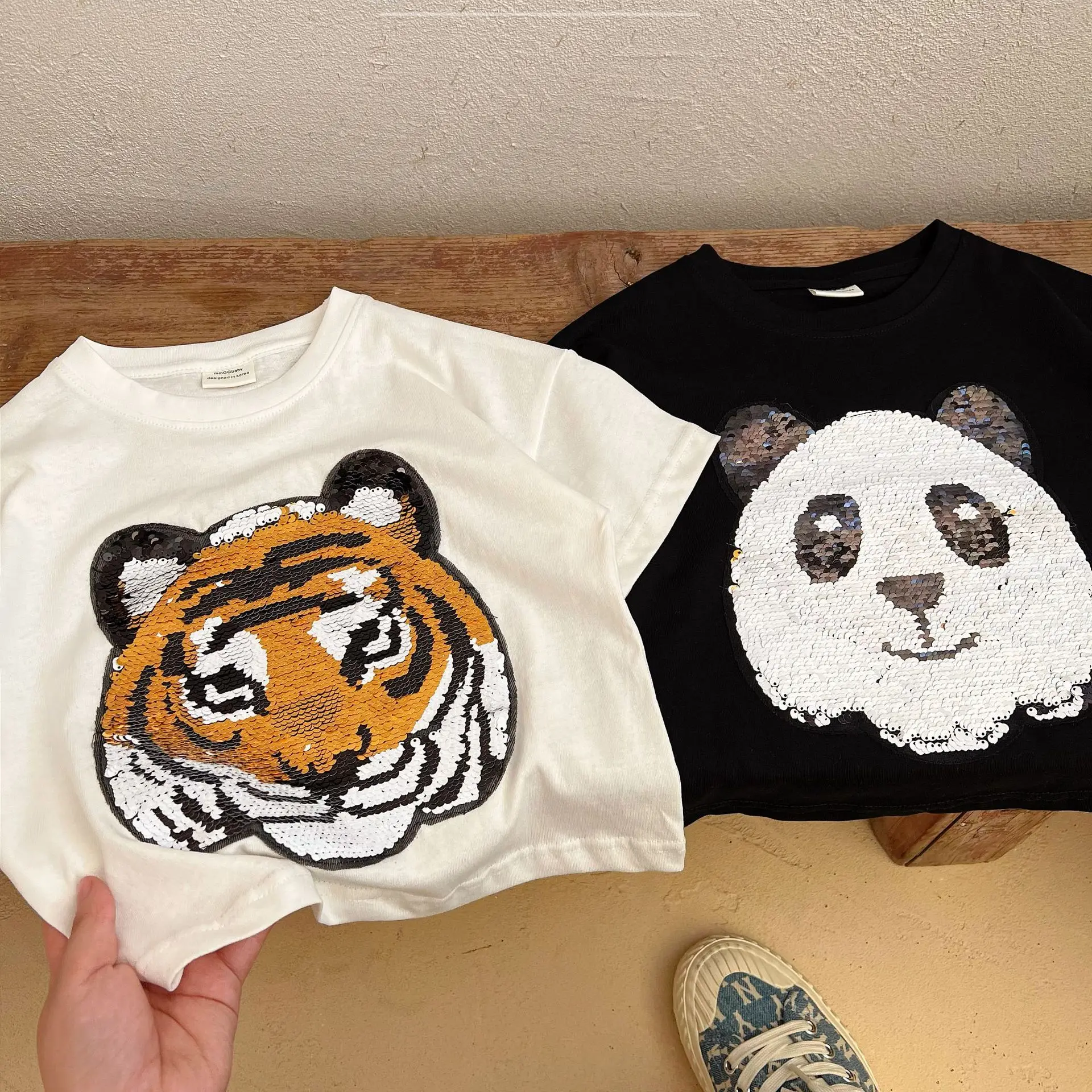 2022 New Children T Shirt Boys Girls Summer Short Sleeve T Shirts Cute Tiger Panda Print Kids Cartoon T Shirt Cotton Child Tee