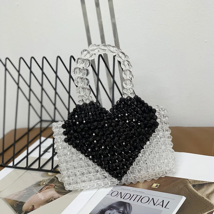 

Женские сумочки, модные дамские сумочки с бусинами в форме сердца, ажурные акриловые женские сумки, повседневные женские кошельки, блестящи...
