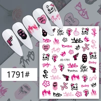 pink skull nail sticker 3d horror clown nail art decoration nail slider diy santa claus stickers nail art supplies nail decals