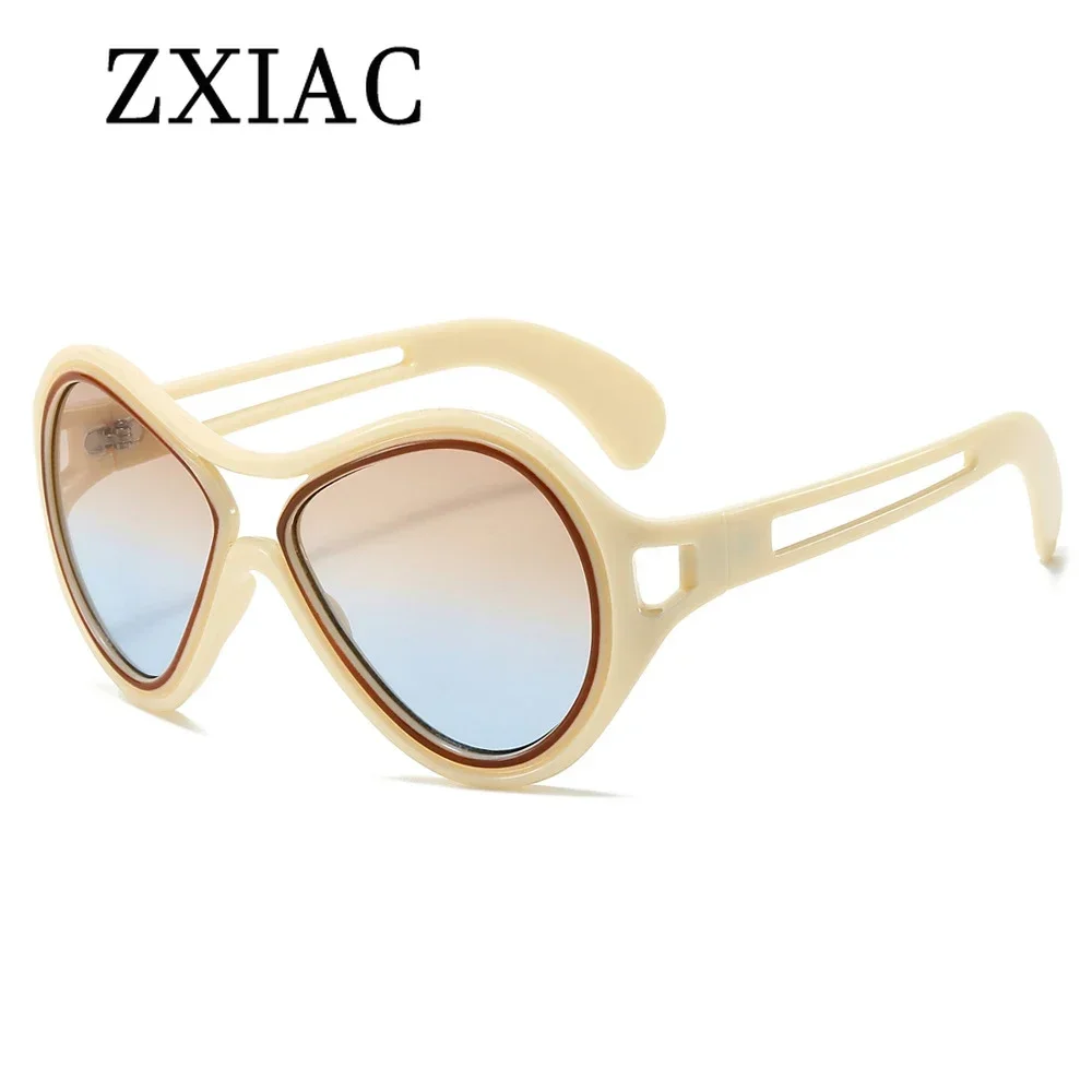 ZXIAC Retro Trendy Cat Eye Sunglasses Women Funny Party Lens Prom Sun Glasses Men Hollow Temples Large Frame Shades UV400
