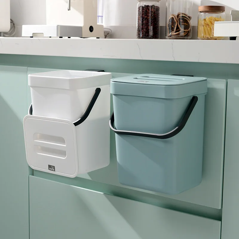 

Compost Bin for Kitchen Counter Hanging Small Garbage Can with Lid Under Sink 3L 5L Mountable Compost Bucket Kitchen Trash Bins