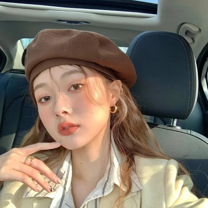 

Cotton Women Girl Beret Artist Warm Cotton Octagonal Flat Cap Spring Summer Beanie Vintage Beret Solid Color Hat Woman