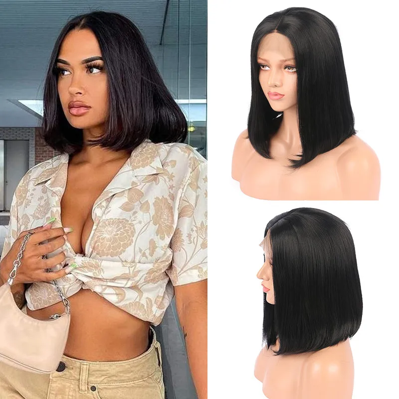 

Синтетический короткий женский парик с короткой кружевной линией спереди, парик с выщипанными волосами, прямой натуральный парик из термос...