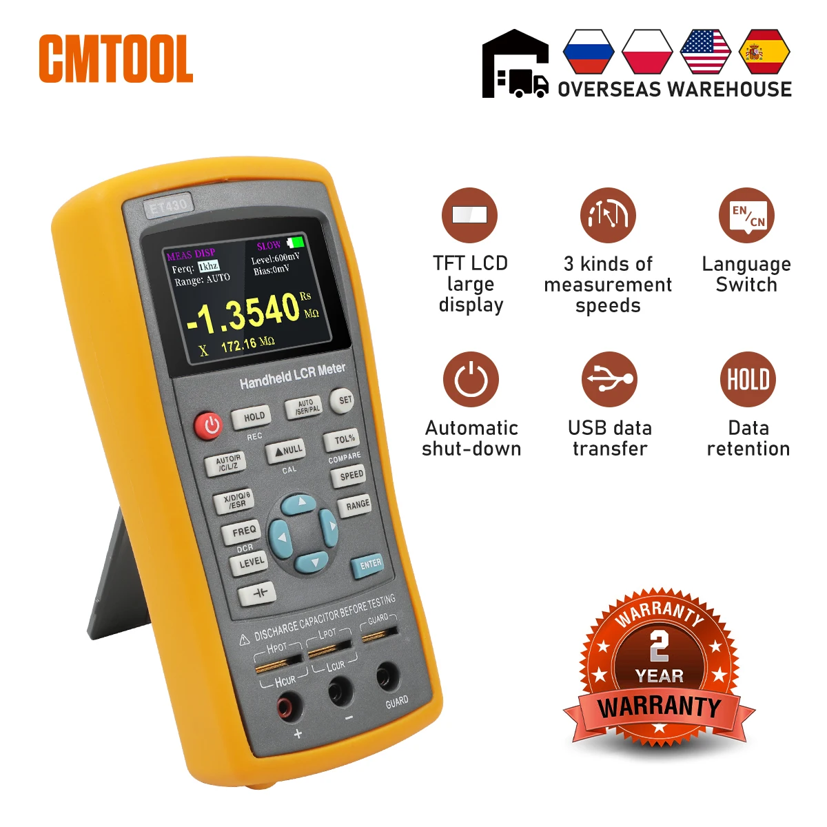 

CMTOOL Ручной измеритель LCR Многофункциональный цифровой мостовой измеритель сопротивления, емкости, индуктивности, высокоточный тестер