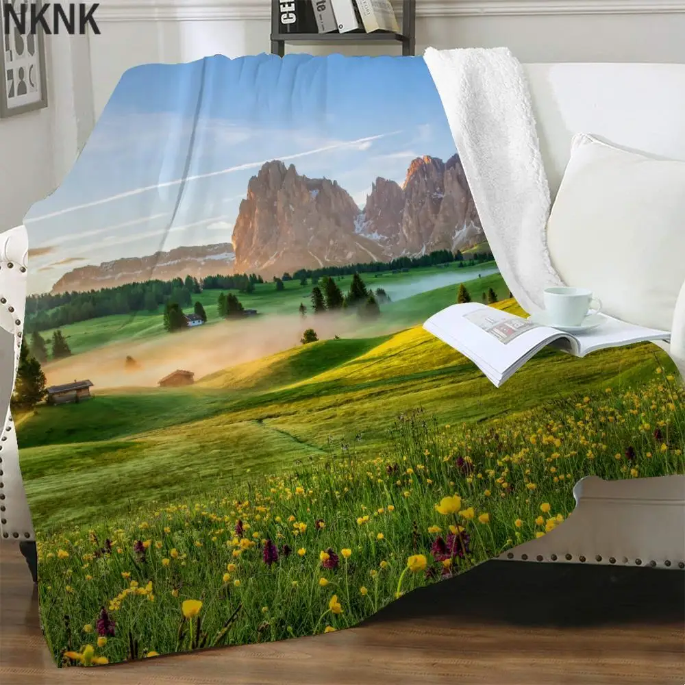 

NKNK Mountains Blankets Flowers Bedspread For Bed Psychedelic Bedding Throw Landscape Blankets For Beds Sherpa Blanket Animal