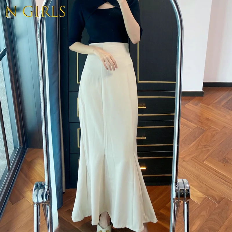Japan Style High Waist Trumpet Skirts Women Fall All Match Mermaid Elegant Long Skirt 2022 New Chic Design Solid Slim Jupe