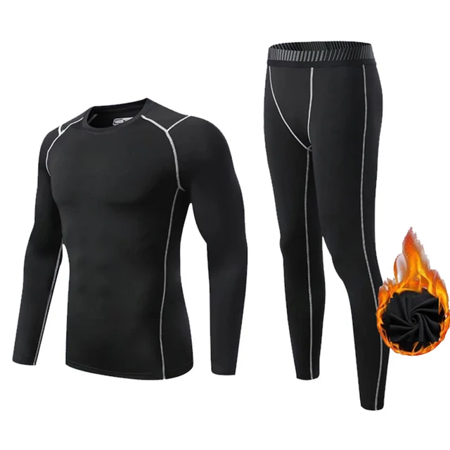 Winter Fleece Thermal underwear Suit Men Fitness clothing Long shirt Leggings Warm Base layer Sport suit Compression Sportswear 4