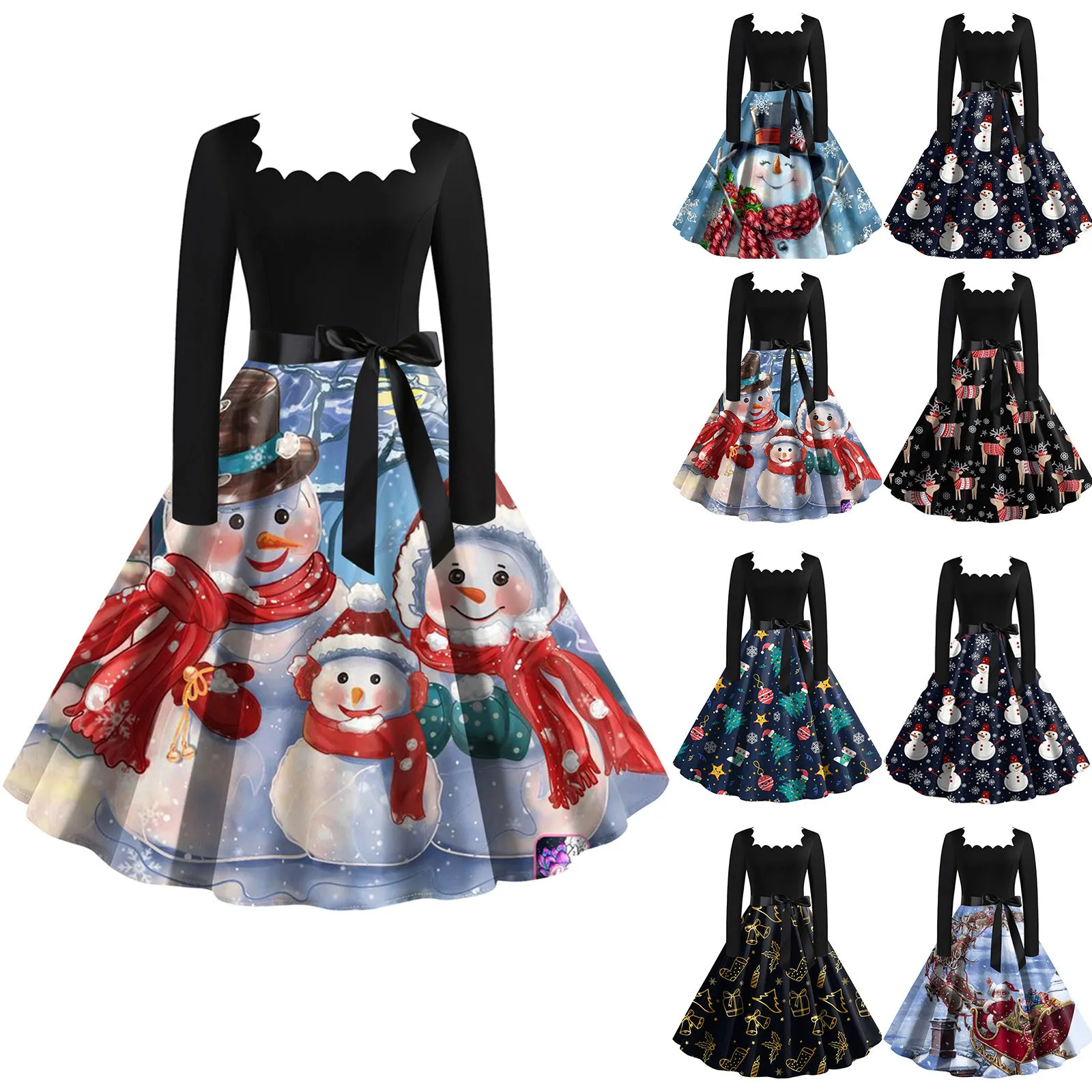 

2023 Evening Party Dress Womens Classic Tea Dress Long Sleeve Dress With Belt Swing Cocktail Party Dresses vestidos de mujer