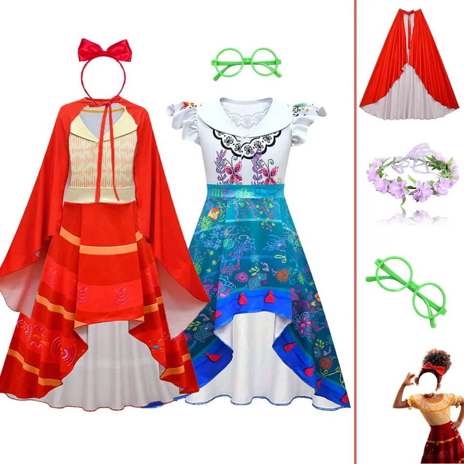 

Encanto Costume Kids 2022 New Charm Mirabell Madrid Costume Girl Princess Dress Halloween Cosplay Summer Isabela Luisa Cosplay