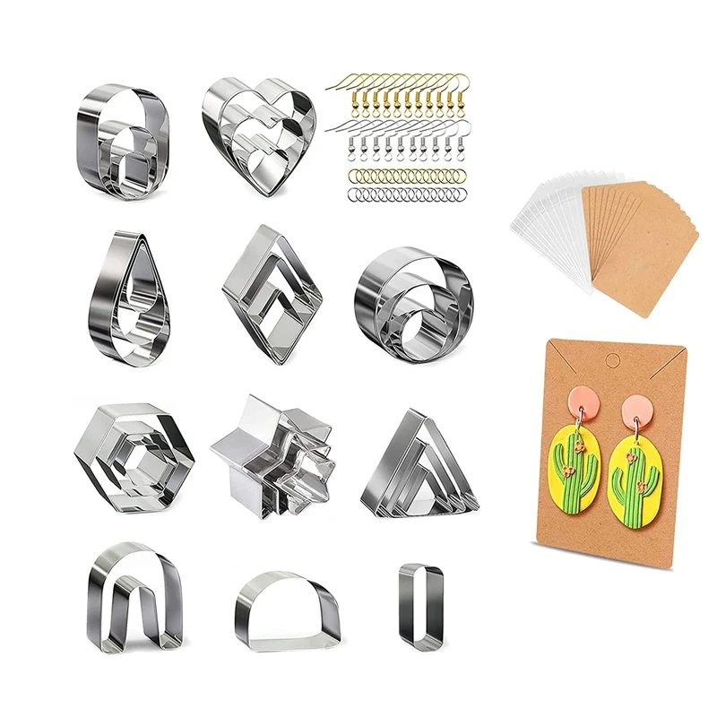 

Polymer Clay Cutters For Earrings, 27Pcs Clay Earring Cutters With Earring Cards And Hooks, 11 Shapes Clay Cutters