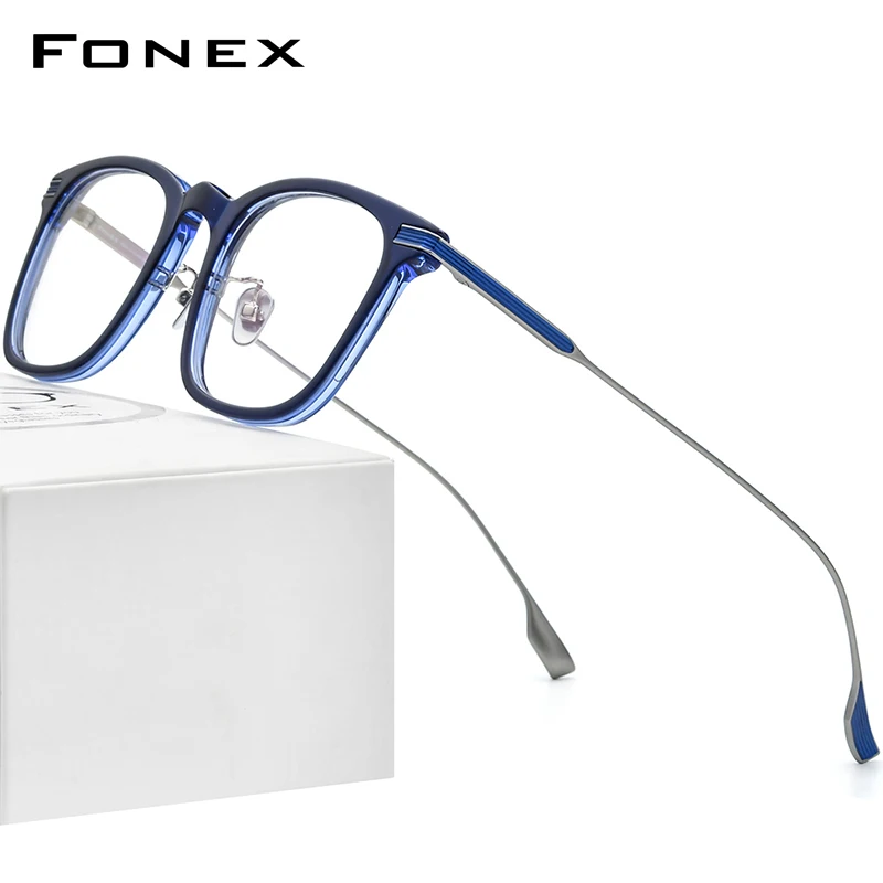 FONEX Acetate Titanium Glasses Frame Men Square Prescription Eyeglasses Women Vintage Spectacles Myopia Optical Eyewear F85706