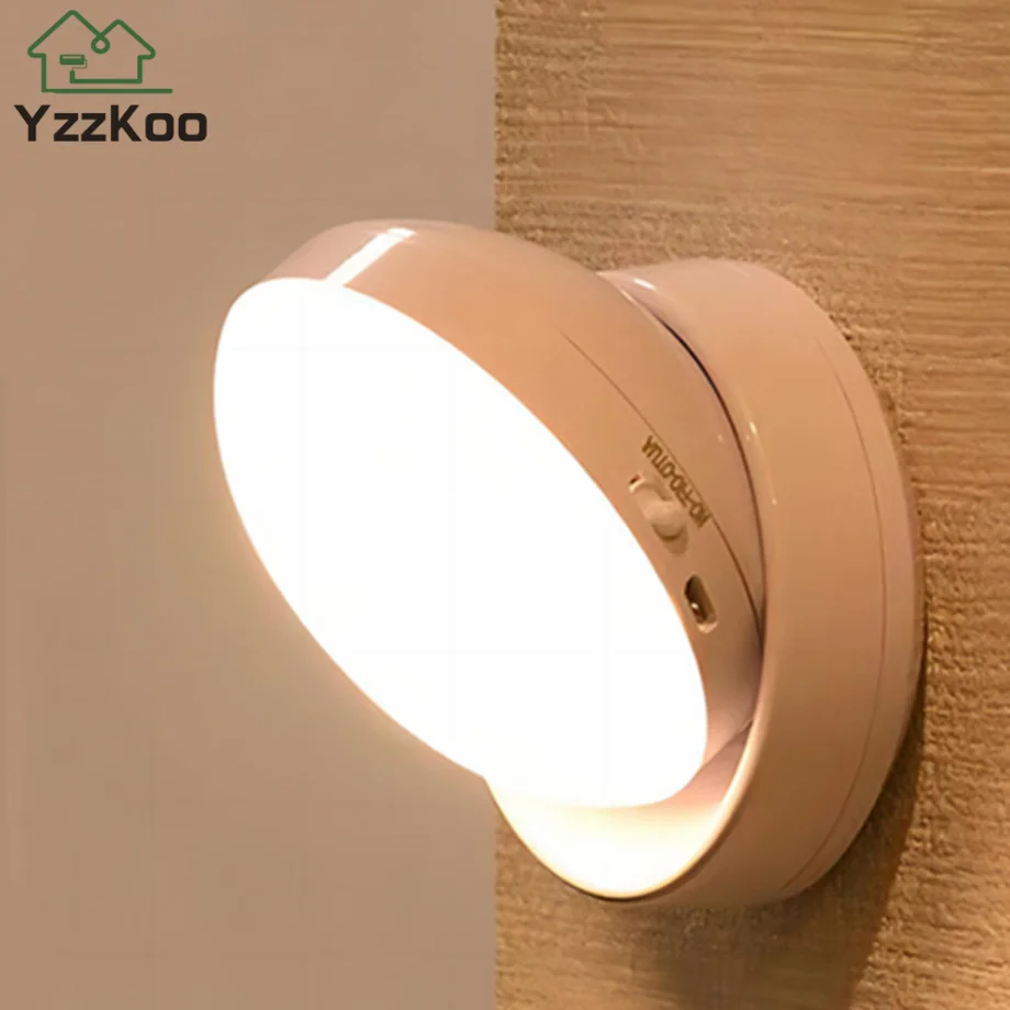 

YzzKoo USB Rechargeable Round Motion Sensor Night Lights Under Cabinet Light Closet Lamp Kitchen Bedroom Decoration Night Lights