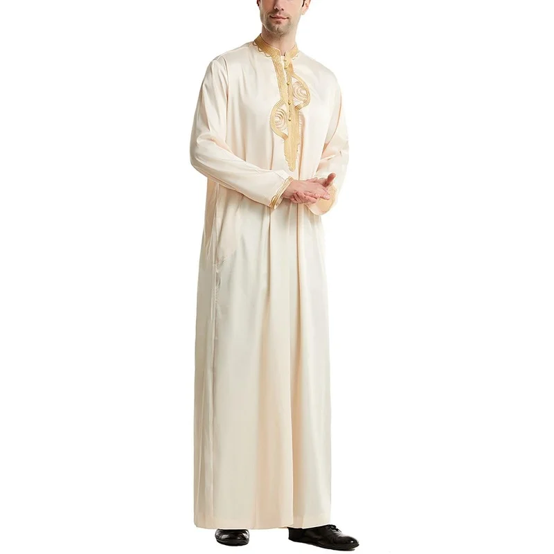 Muslim Fashion Men Jubba Thobe Arabic Casual Blouse Long Robes Gown Dubai Kaftan Islamic Clothing Prayer White Shirt Abaya Dress