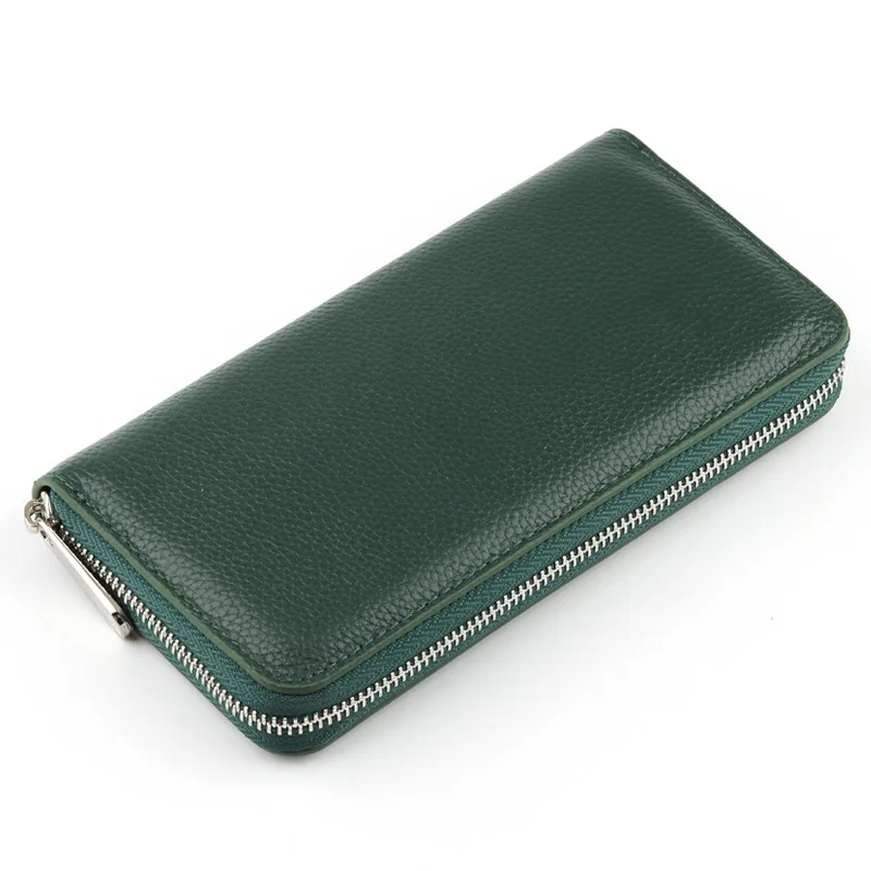 Aliwood Simple Genuine Leather Women Men Long Wallet High Quality Men's Cowhide Clutch Wallets Money Clip Zipper Purse Carteras
