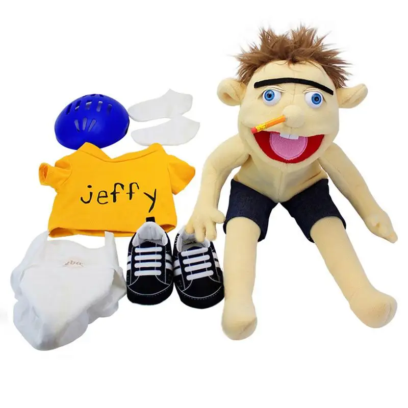 

60cm Large Jeffy Puppet Plush Hat Game Toy Cartoon Feebee Singer Zombie Hand Puppet Plushie Doll Parent-child Game Family Puppet