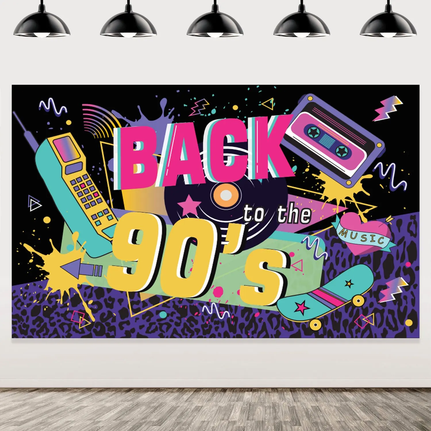 

Back to The 90s Backdrop Retro Hanging Banner Background for Photography Hip Hop Party Decorations for Birthday Photo Props