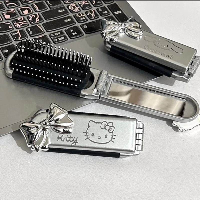 

1pcs Sanrio Hello Kitty My Melody Cinnamoroll Portable Folding Airbag Comb with Mirror Anime Cartoon Travel Small Comb Tools