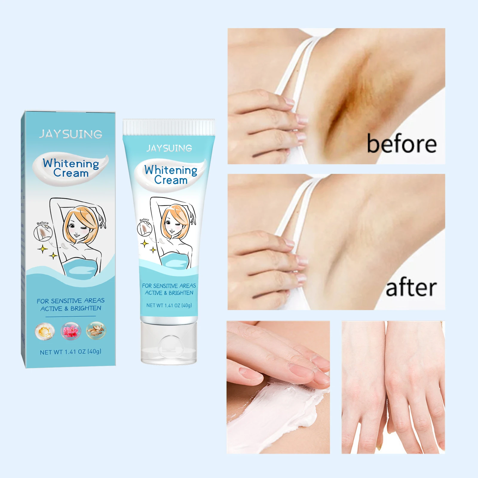 

Private Parts Whitening Cream Elbow Between Legs Knees Armpit Body Underarm Whitening Cream Remove Melanin Brightening 40g