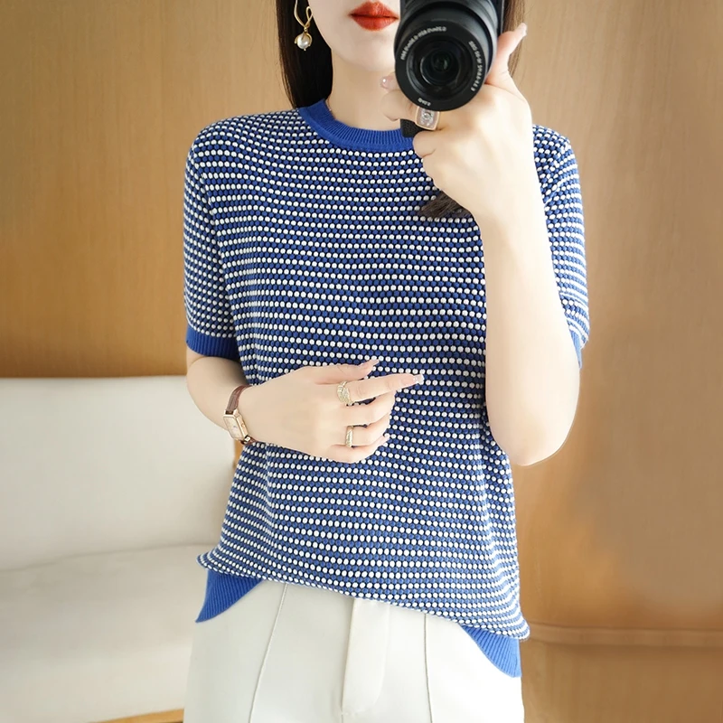 

ATTYYWS2022 new summer 100% cotton T-shirt soft and comfortable short-sleeved knitted ladies O-neck pullover top T-shirt S-XXXL