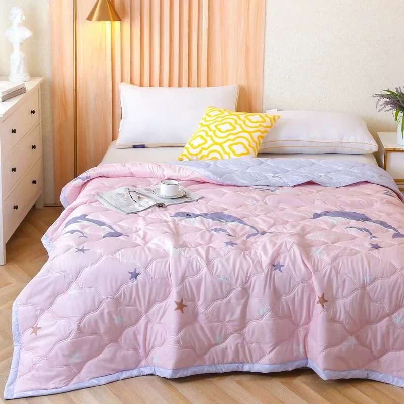 

Summer Washed Cotton Quilts Air-conditioning Cool Quilt Single Double Comforter Student Dormitory Soft Printed Quilt Core