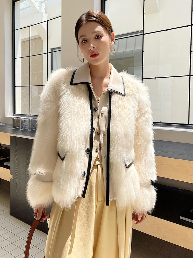 Women Real Fox Fur Coat Autumn Winter Elegant Ladies Thick Warm Double-faced Fur Jacket Goose Down Liner Loose Outewear Female