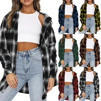 2022 womens fashion shirts button shirts womens autumn and winter new ladies casual pocket loose plaid shirts womens casual