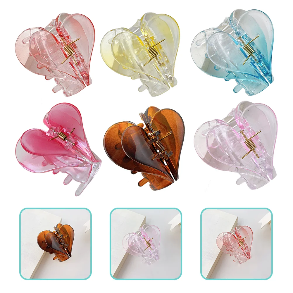 

6pcs Back Hair Claw Clips Heart Hair Jaw Clips Hair Catch Barrettes for