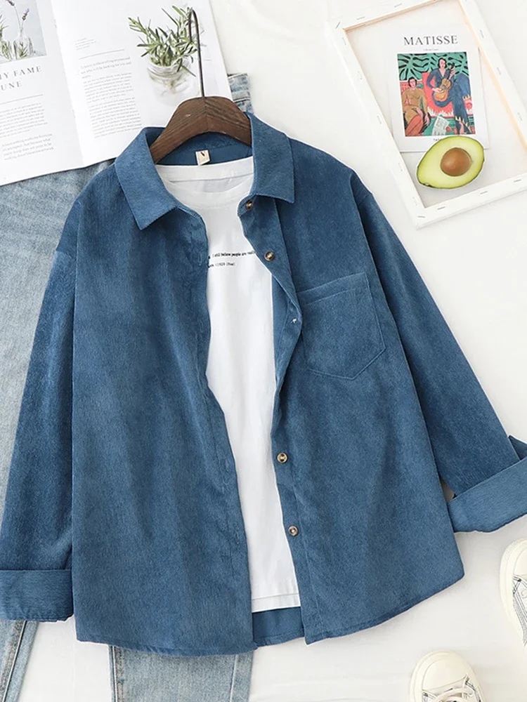 Вельветовые рубашки WERF Женские топы и блузки с длинным рукавом Весенняя женская