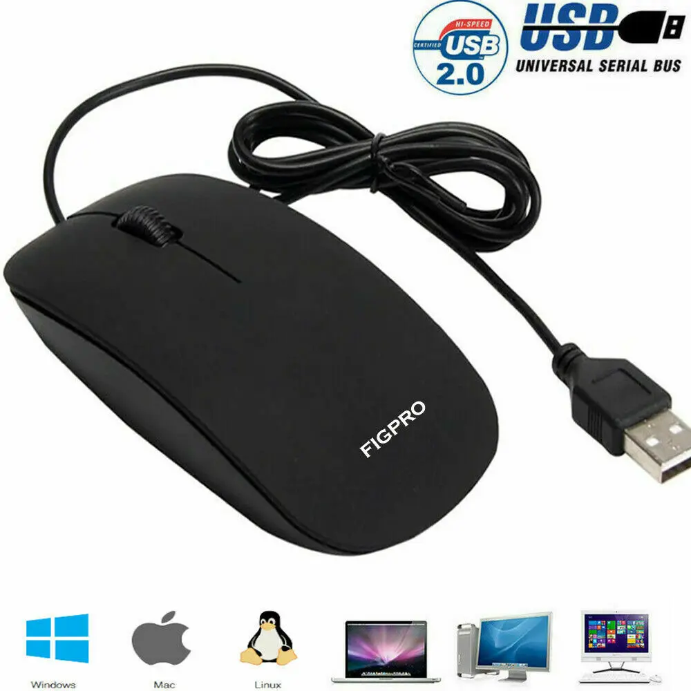 

Wired Usb Optical Mouse For Pc Acer Laptop Computer Scroll Wheel Black Mice