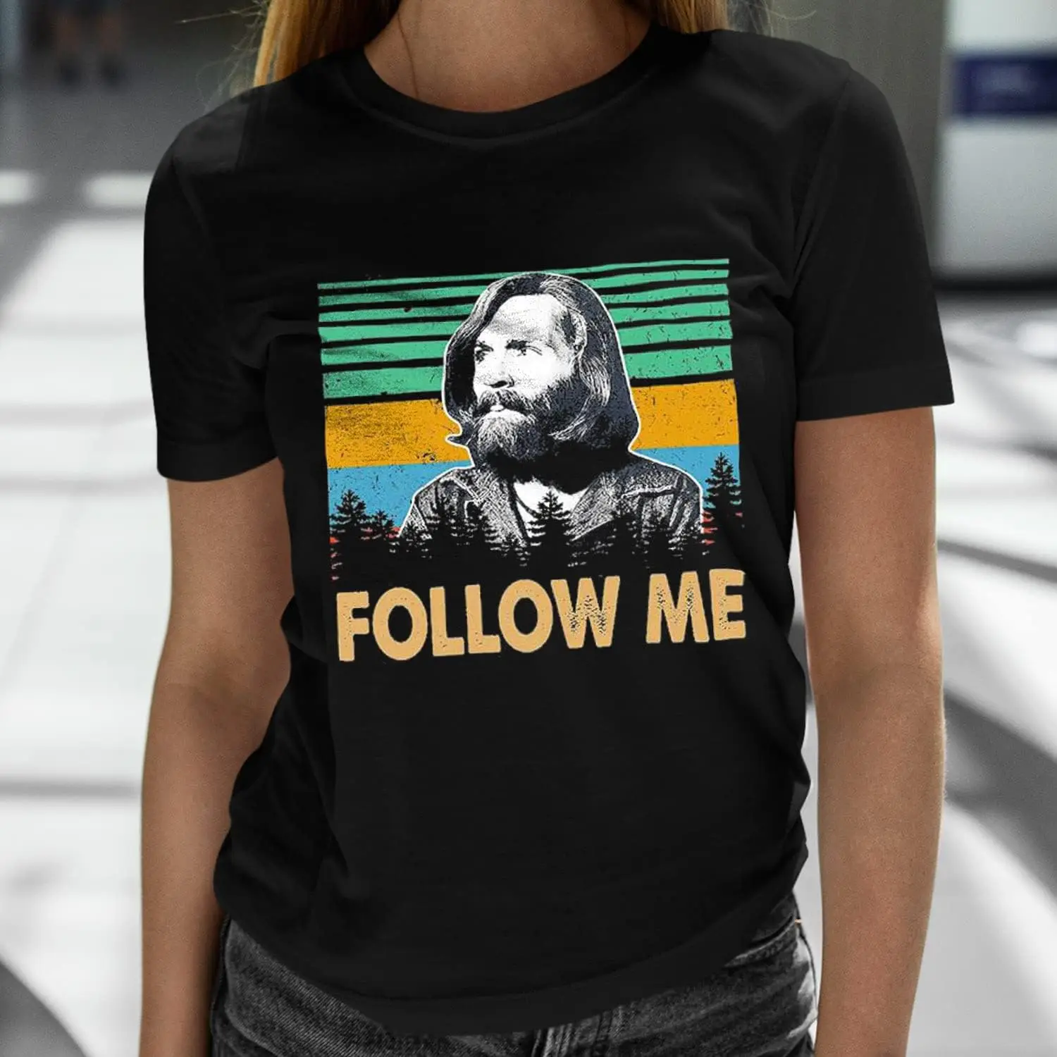 Винтажная футболка Хэллоуин Чарльз Мэнсон Следуй за мной классическая рубашка