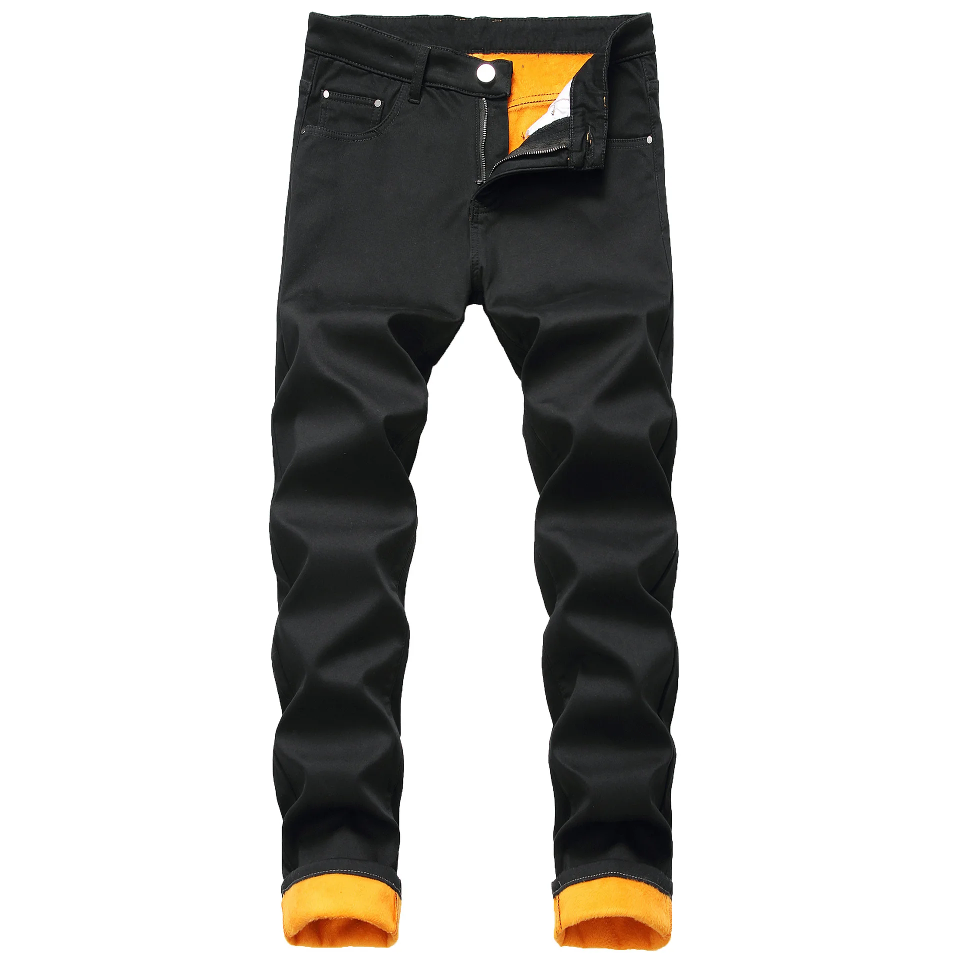 Winter Warm Jeans Men 2022 New Fashion Thicken Fleece Stretch Straight Denim Trousers High Quality Casual Pants Black