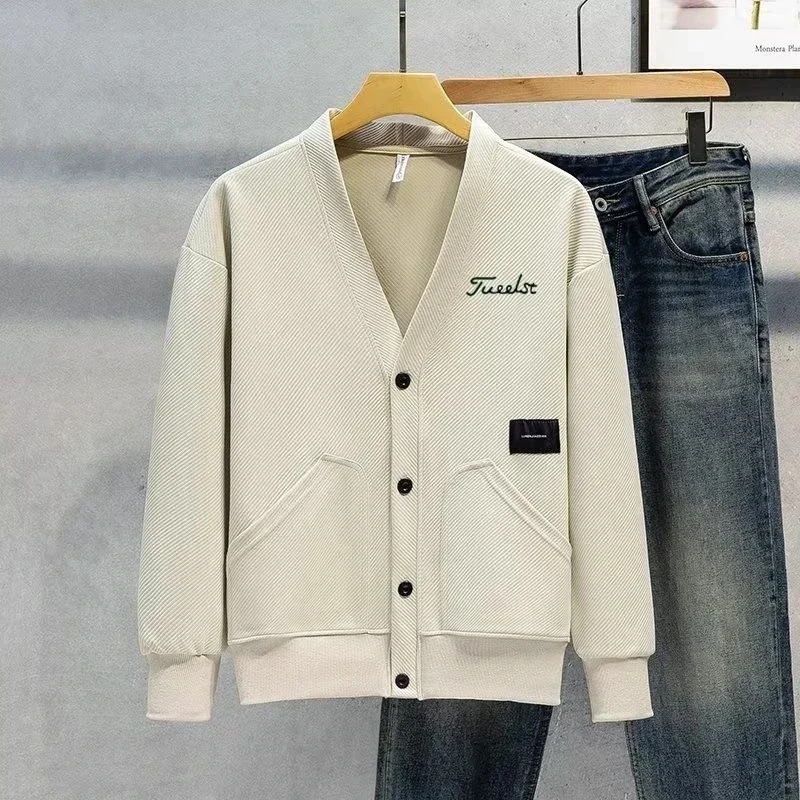 

Мужская куртка для гольфа, однобортный Кардиган с V-образным вырезом, осень 2023