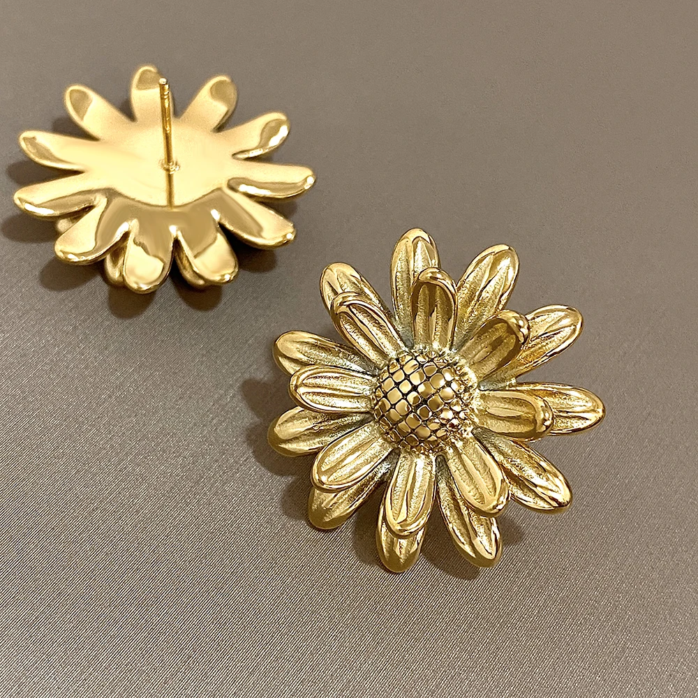 Flashbuy модные серьги-гвоздики из нержавеющей стали в стиле ретро с подсолнухом для