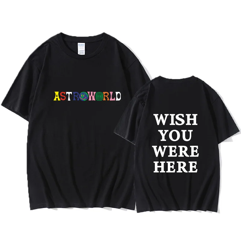 

2023 New Fashion Hip Hop T Shirt Men Women Travis Scotts ASTROWORLD Harajuku T-Shirts WISH YOU WERE HERE Letter Print Tees Tops