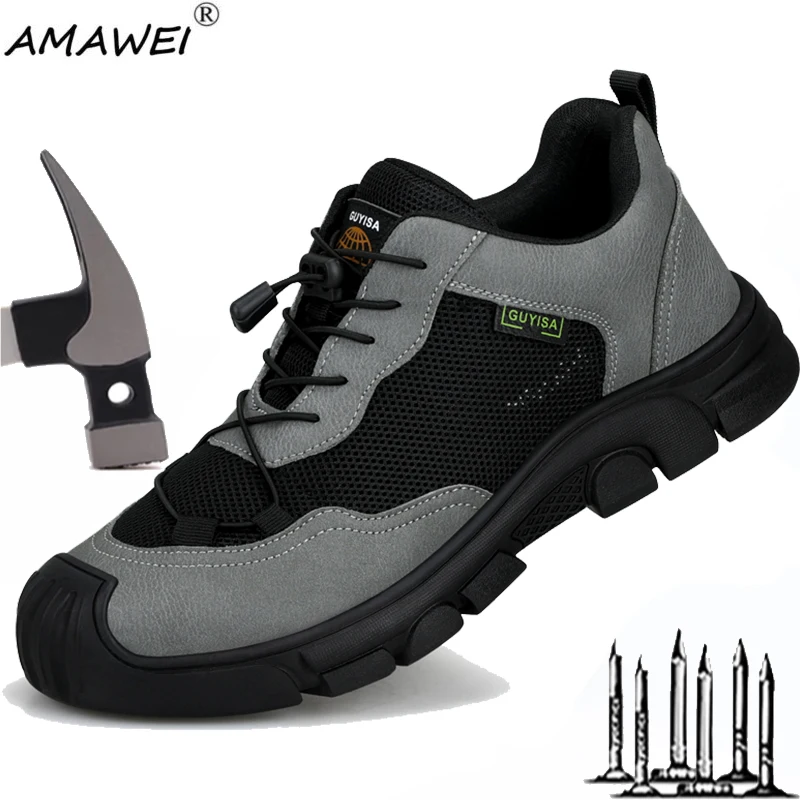 

AMAWEI Mens New Work Safety Shoes Steel Toe Cap Anti-Smashing Puncture Proof Boots Male Indestructible Lightweight Sneakers Size